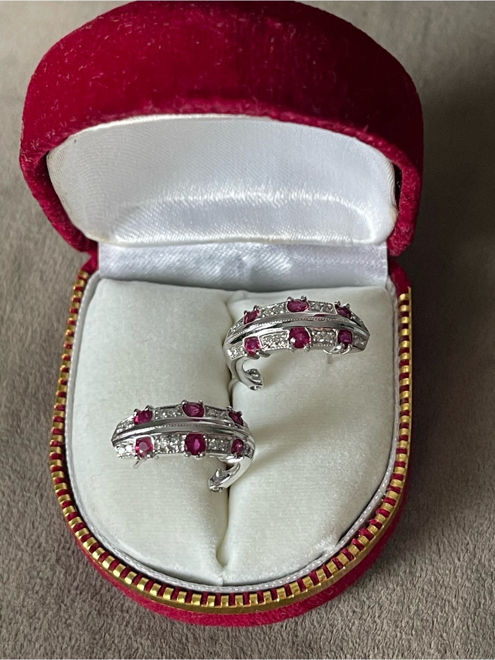 14k White Gold Natural Ruby and Diamond NewEarrings SecureHinged Back Post Clips